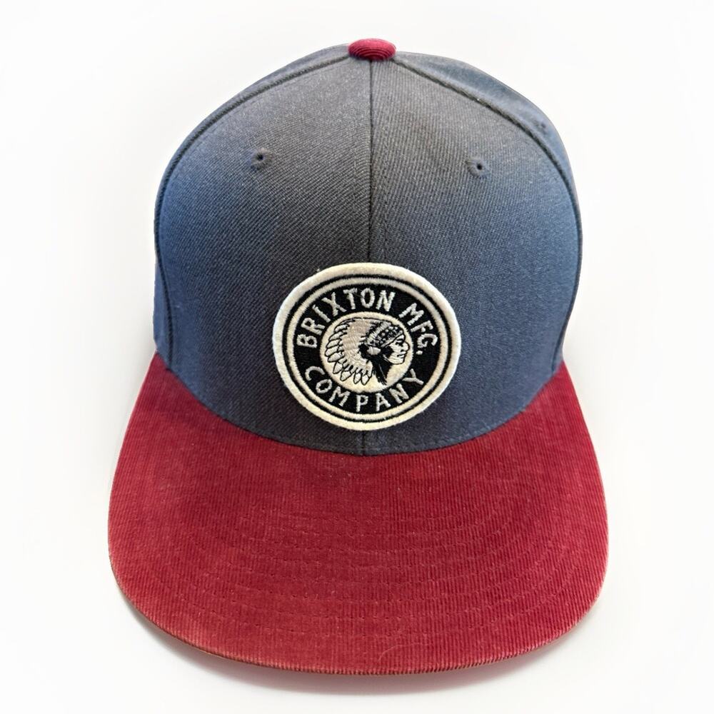 Brixton MFG Co. Vintage Indian Logo Mens Gray Red Corduroy Snapback Trucker Hat